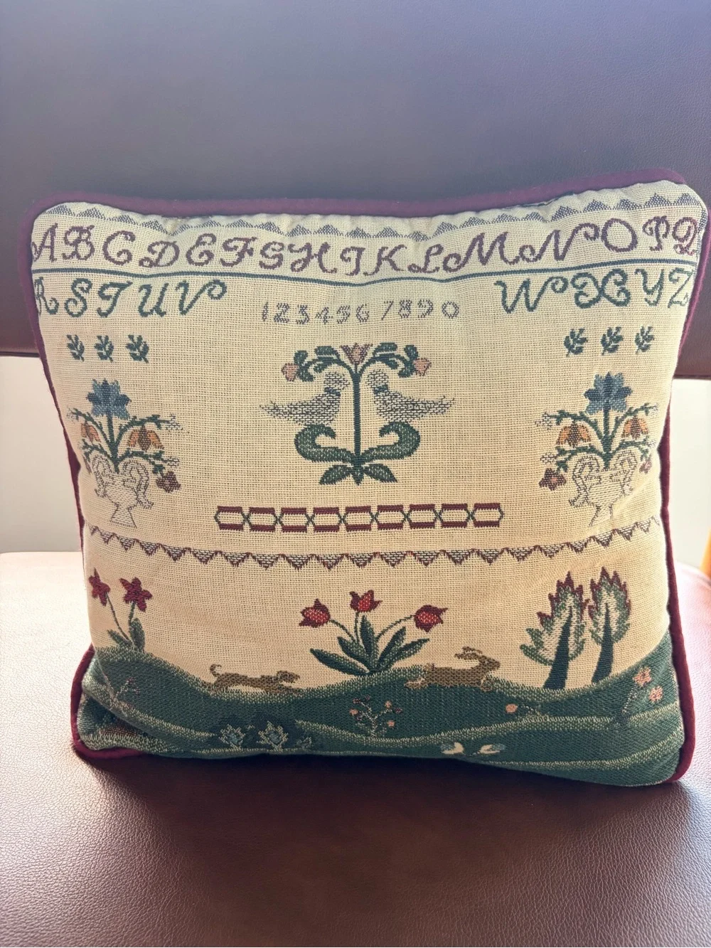 Vintage‎ Alphabet Sampler Tapestry Pillow Woven Rabbit Cottagecore Throw Accent